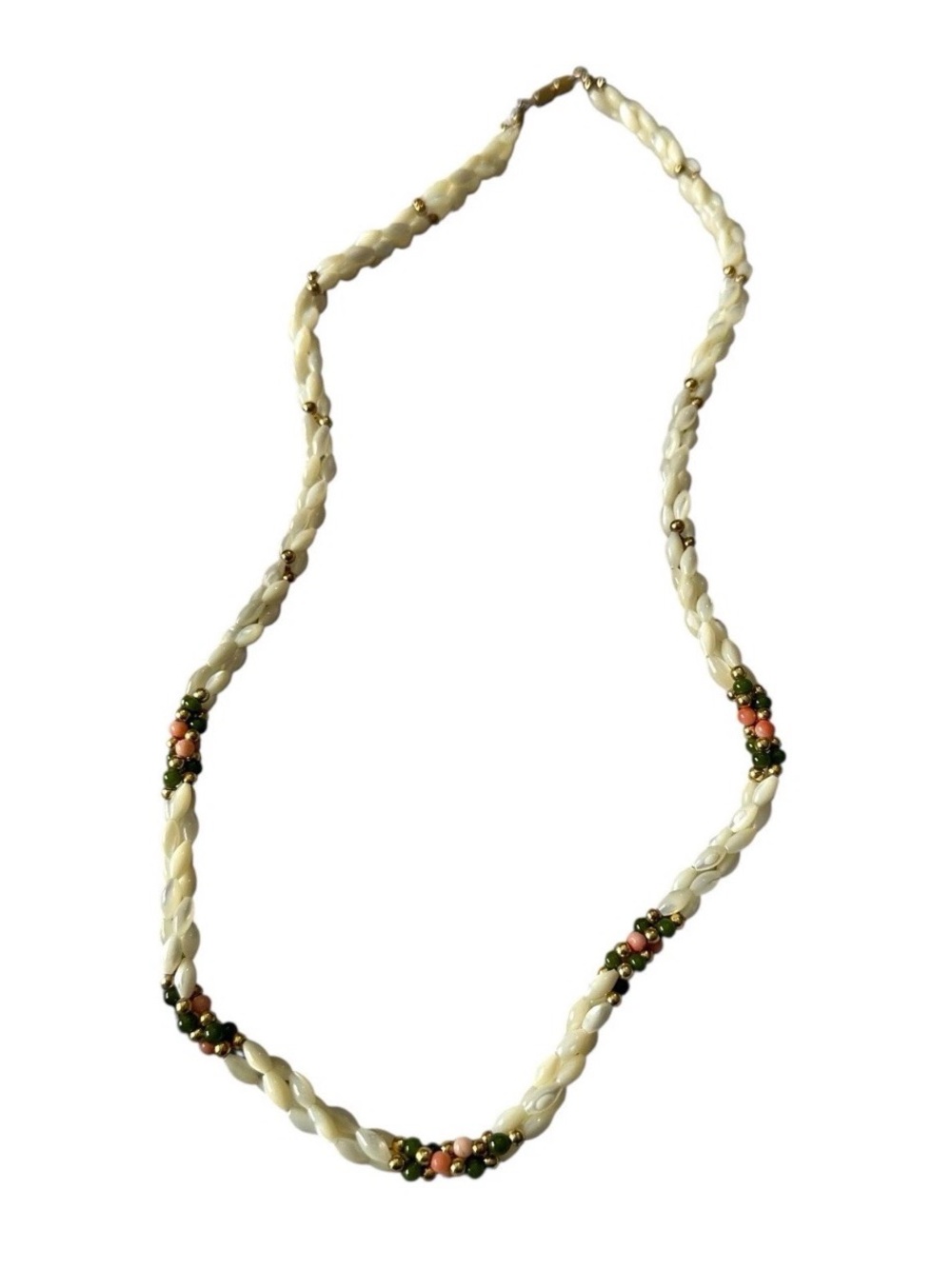 Vintage Freshwater Rice Pearl Coral Jade Necklace